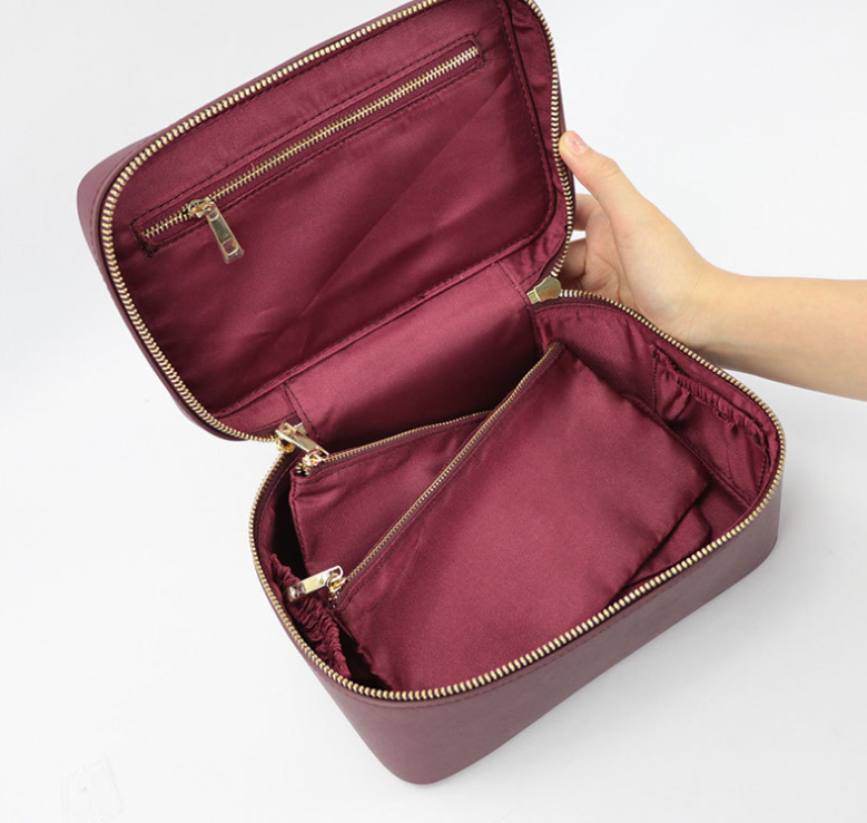 Borsa da toilette da viaggio in crosta di pelle – Borsa da toilette portatile in vera pelle