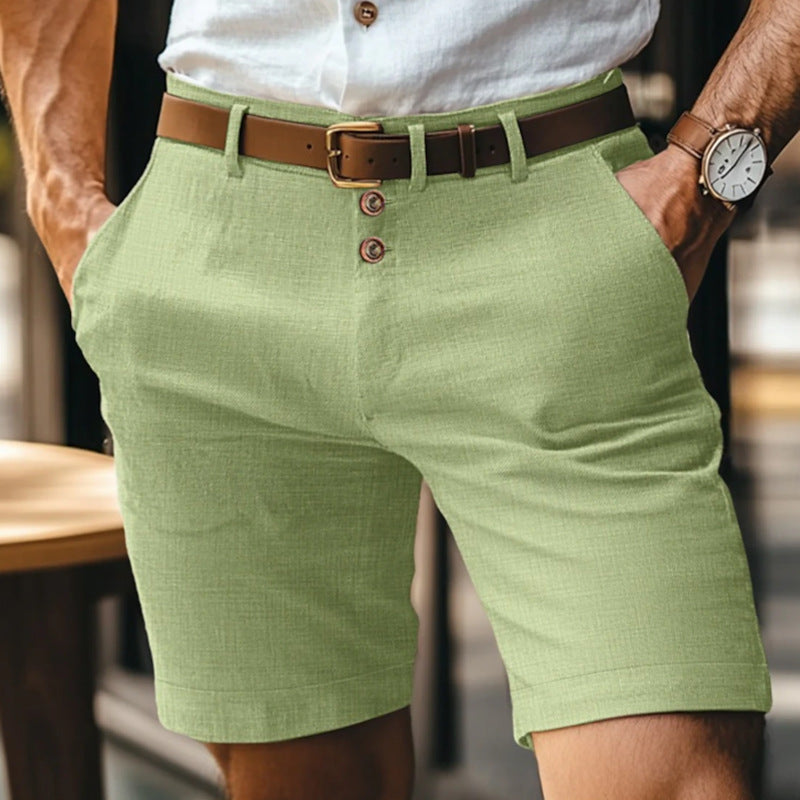 Pantaloncini uomo in lino con bottoni – Shorts leggeri traspiranti tinta unita ideali per l'estate