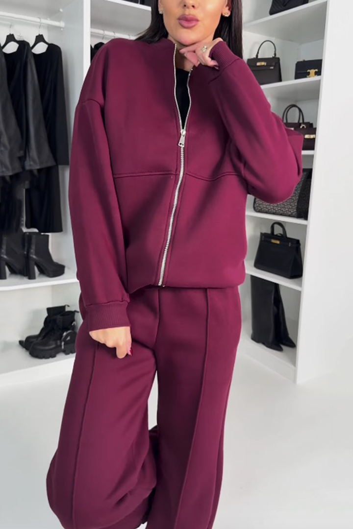 Completo casual alla moda da donna in due pezzi - felpa oversize con zip e pantaloni da jogging