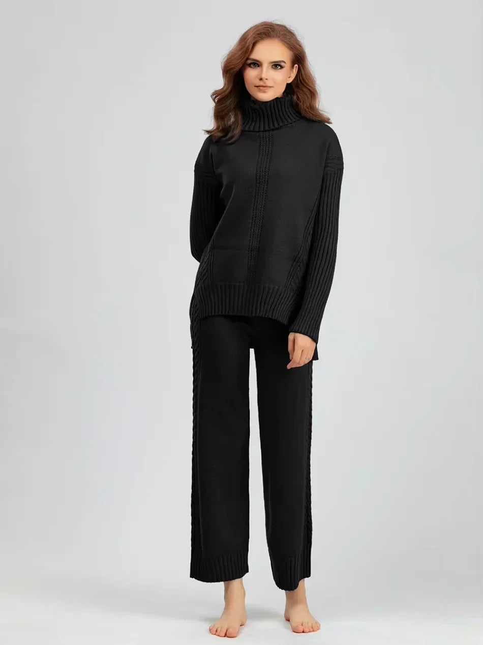 Conjunto de mujer con jersey de cuello alto y pantalones anchos - Elegante y cómodo