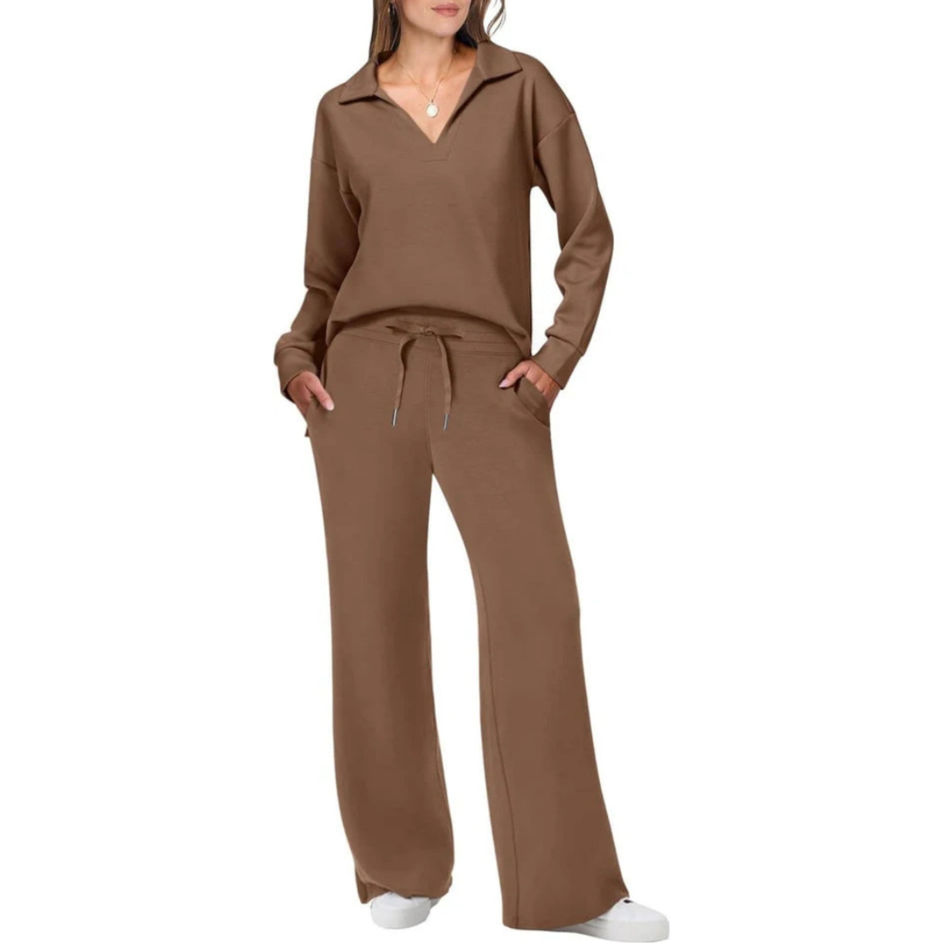 Completo casual da donna in due pezzi con scollo a V - Completo elegante e comodo