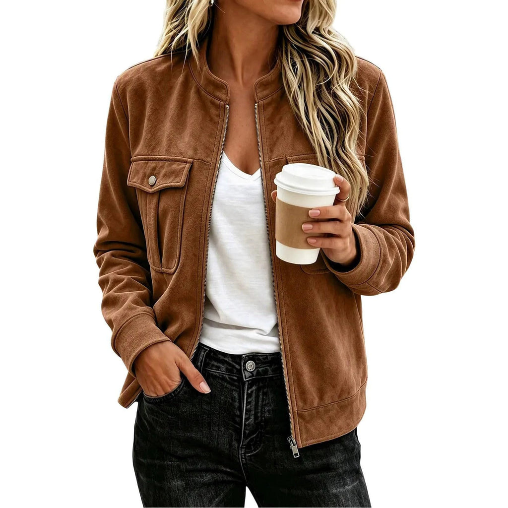 Giacca donna effetto camoscio con zip - Casual ed elegante