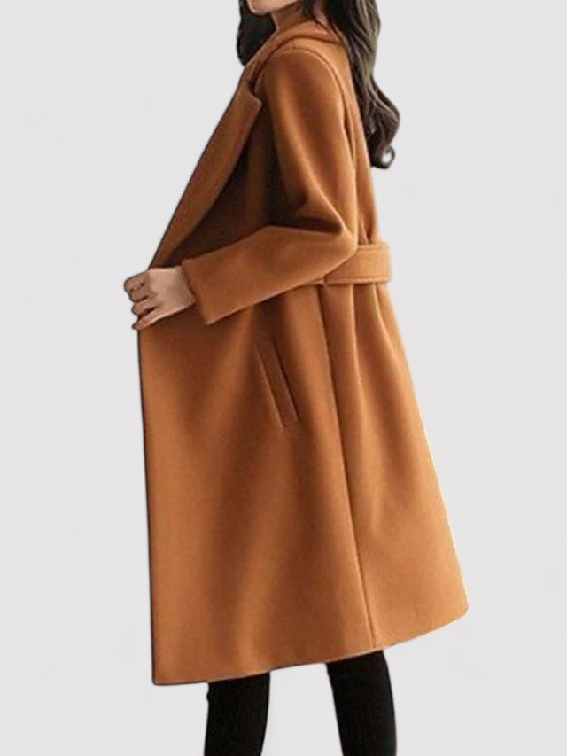 Elegante cappotto invernale in lana con fibbia e risvolti raffinati - perfetto per l'inverno