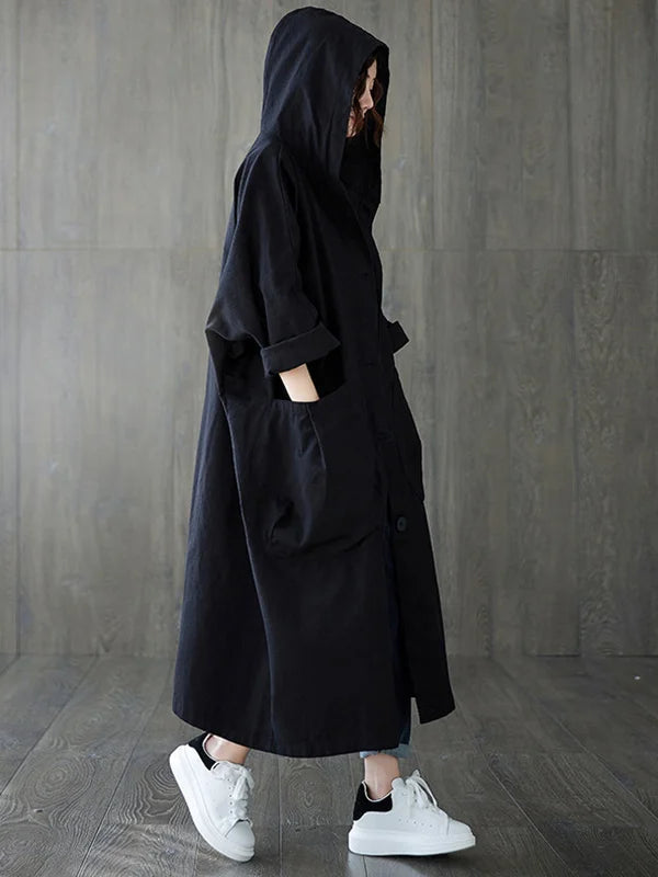 Cappotto lungo impermeabile oversize da donna – Trench con cappuccio e tasche