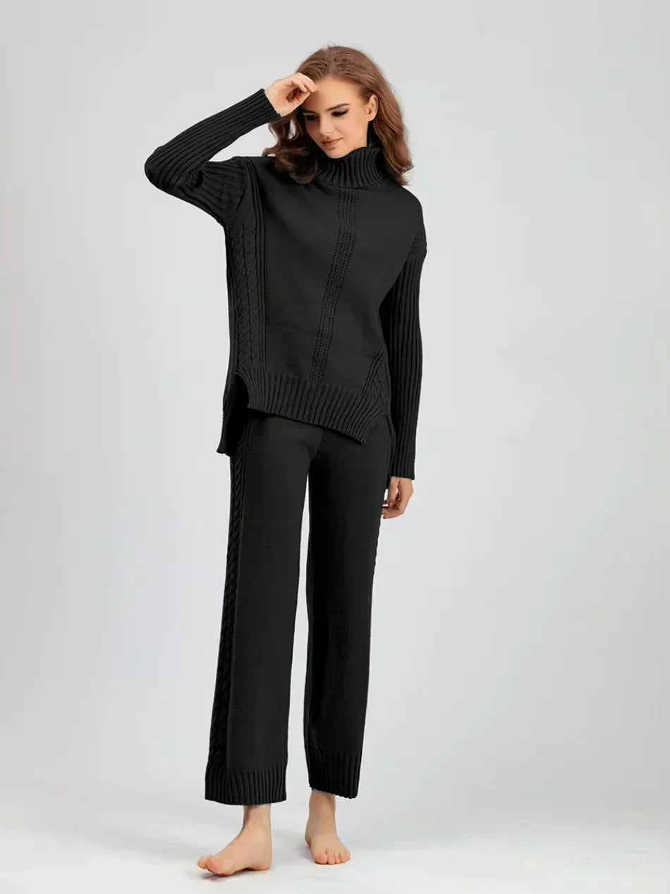Conjunto de mujer con jersey de cuello alto y pantalones anchos - Elegante y cómodo