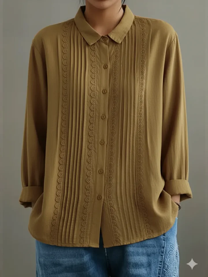 Camicia da donna in cotone e lino – Modello estivo leggero ed elegante con pizzo