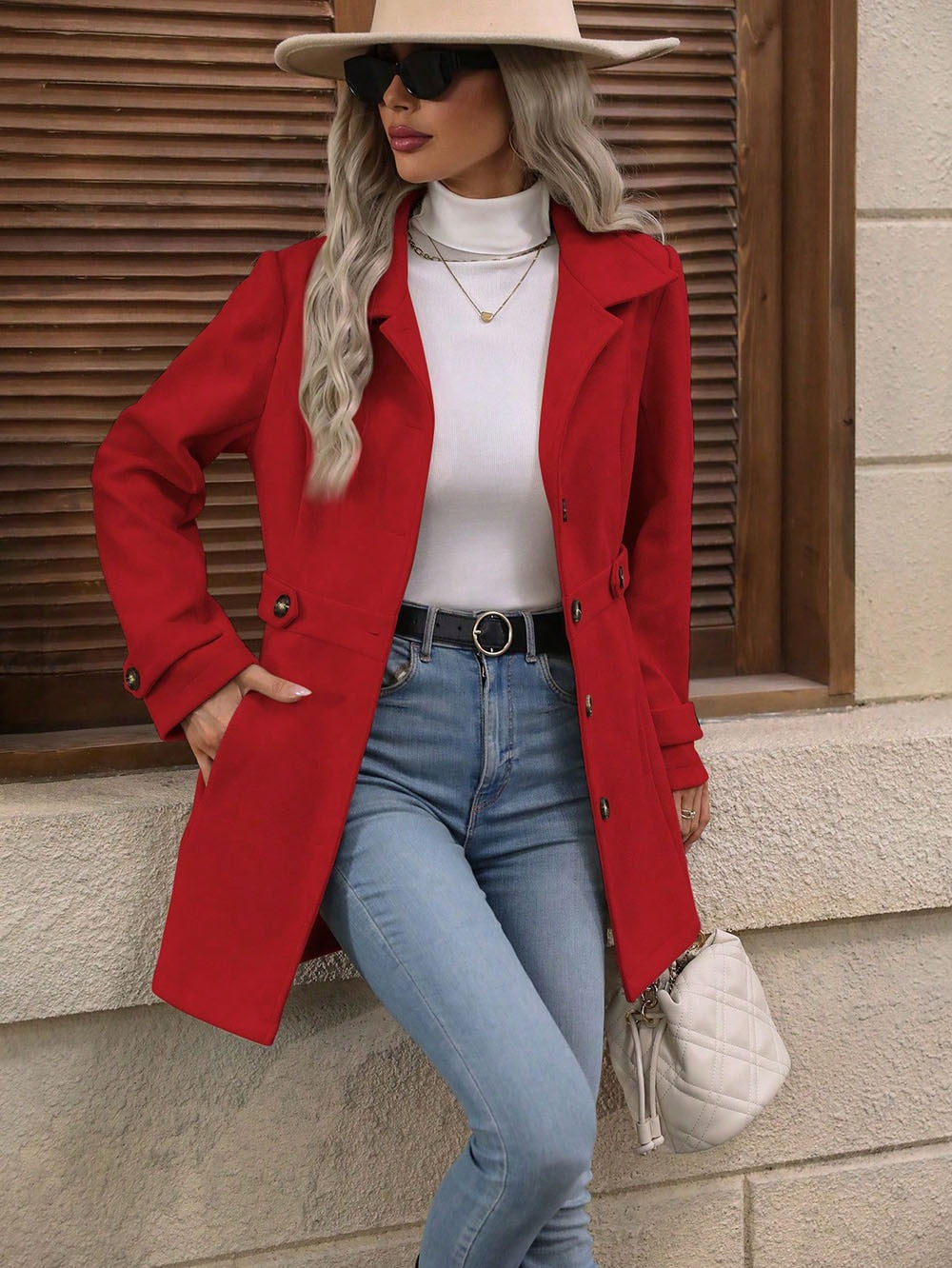 Cappotto monopetto da donna in misto lana – Elegante giacca di media lunghezza con revers