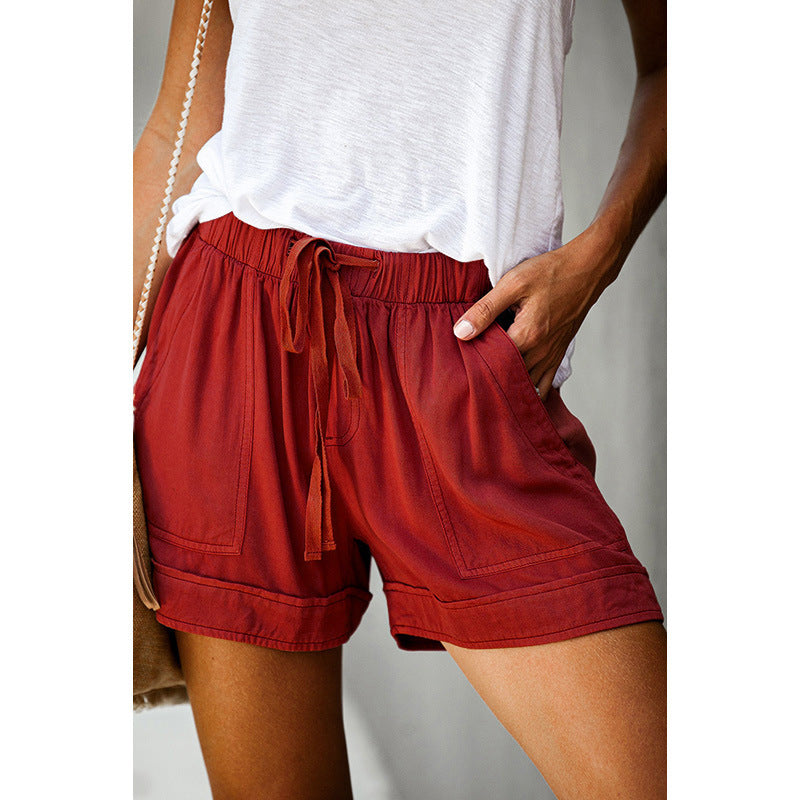 Pantaloncini donna a vita alta ampi con gamba larga