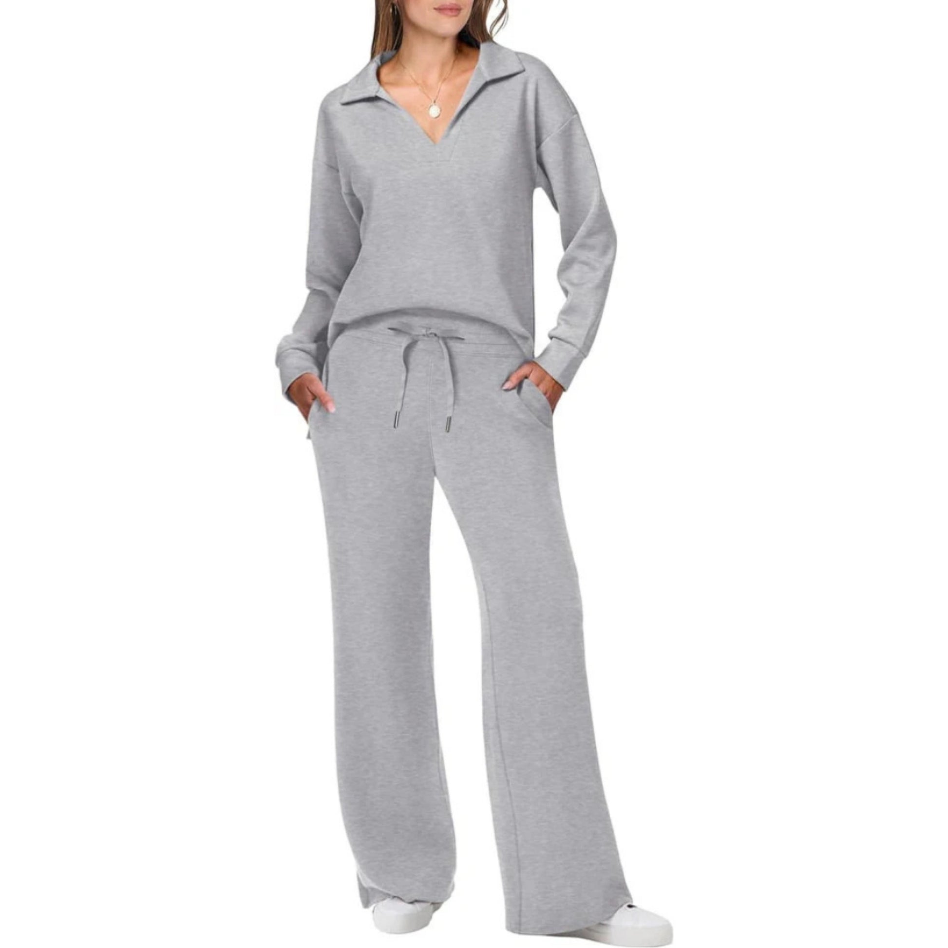 Completo casual da donna in due pezzi con scollo a V - Completo elegante e comodo