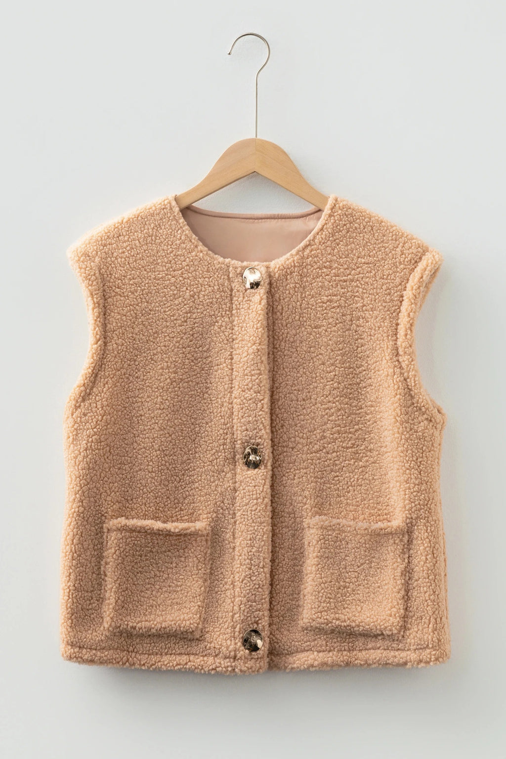 Gilet teddy beige premium da donna – Comodo gilet con bottoni