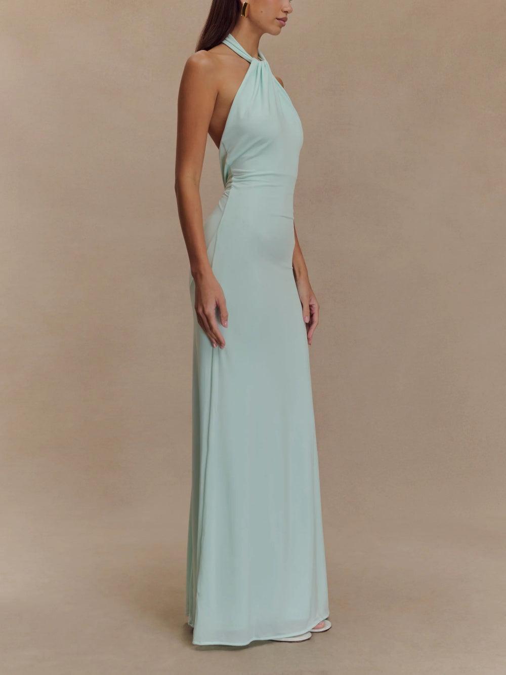 Abito Maxi Allacciato al Collo da Donna con Drappeggio – Elegante e Fluido