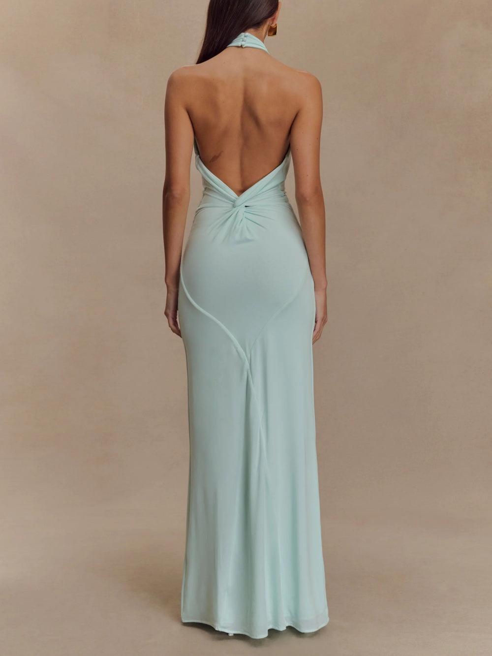 Abito Maxi Allacciato al Collo da Donna con Drappeggio – Elegante e Fluido