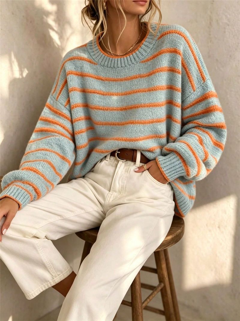 Pull femme en maille à col rond - Décontracté et confortable