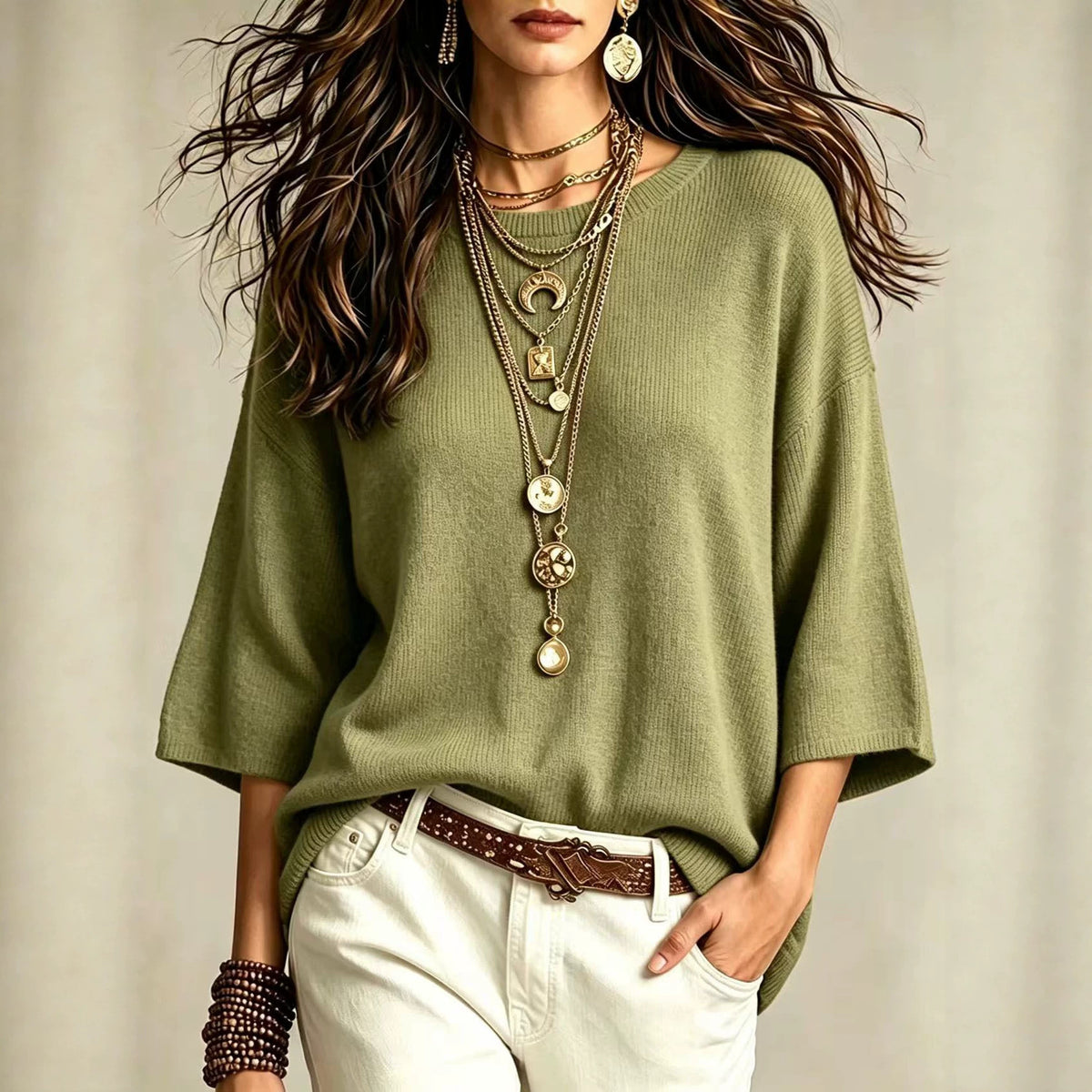 Maglione ampio da donna con maniche larghe e girocollo