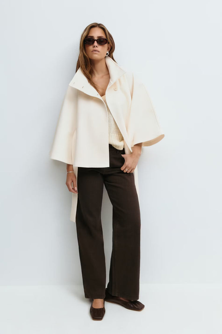Elegante cappotto a mantella con collo alto per donna – Elegante cappotto con cintura