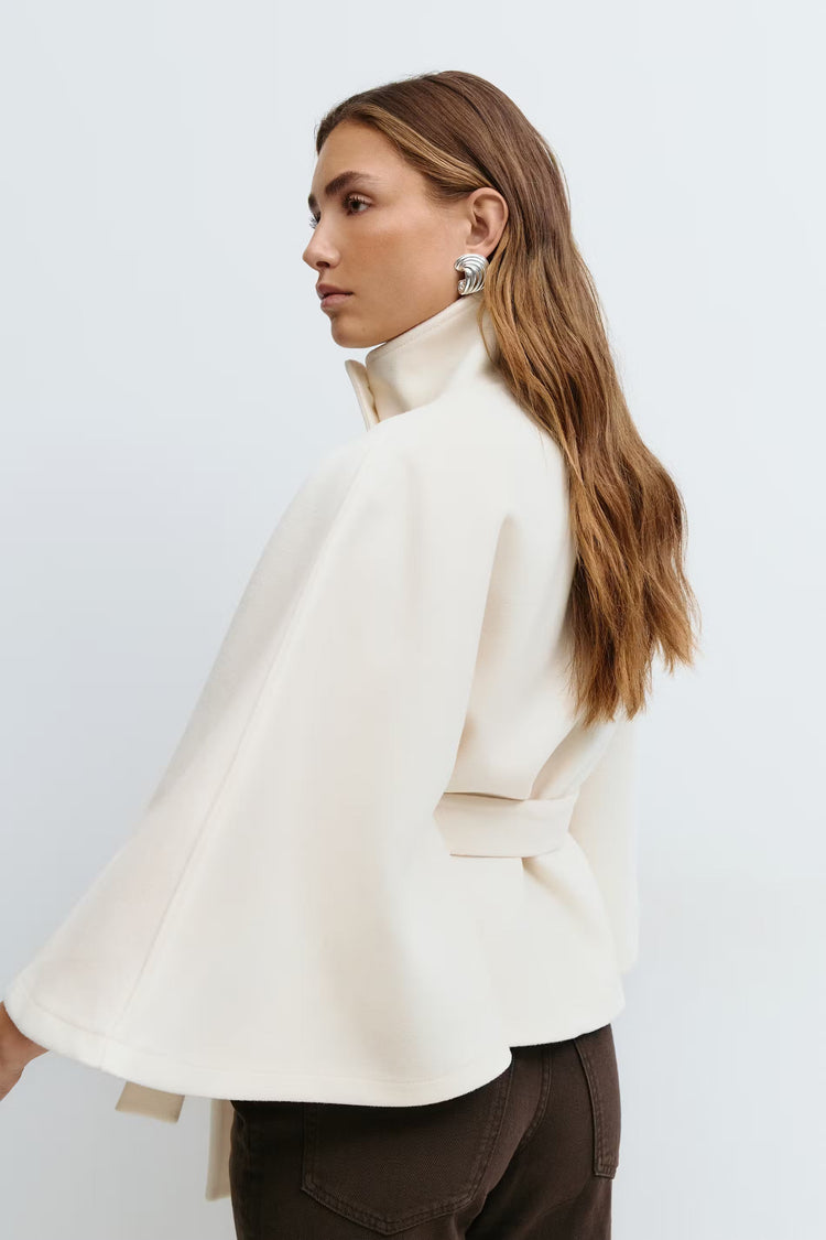 Elegante cappotto a mantella con collo alto per donna – Elegante cappotto con cintura