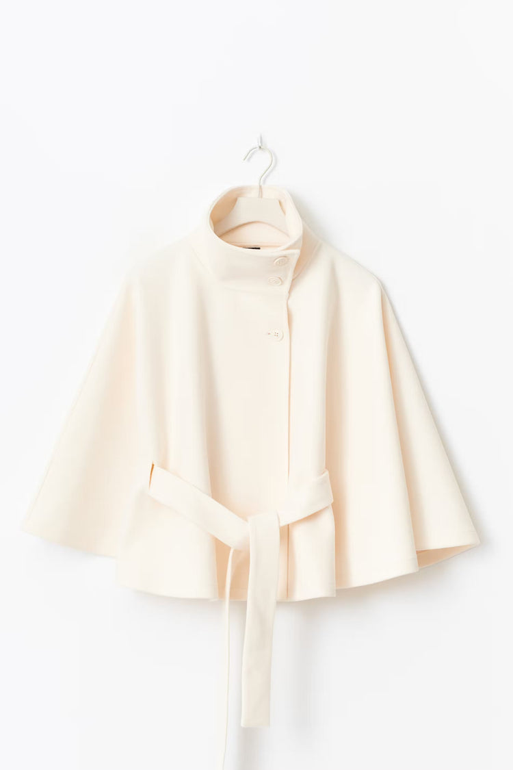 Elegante cappotto a mantella con collo alto per donna – Elegante cappotto con cintura