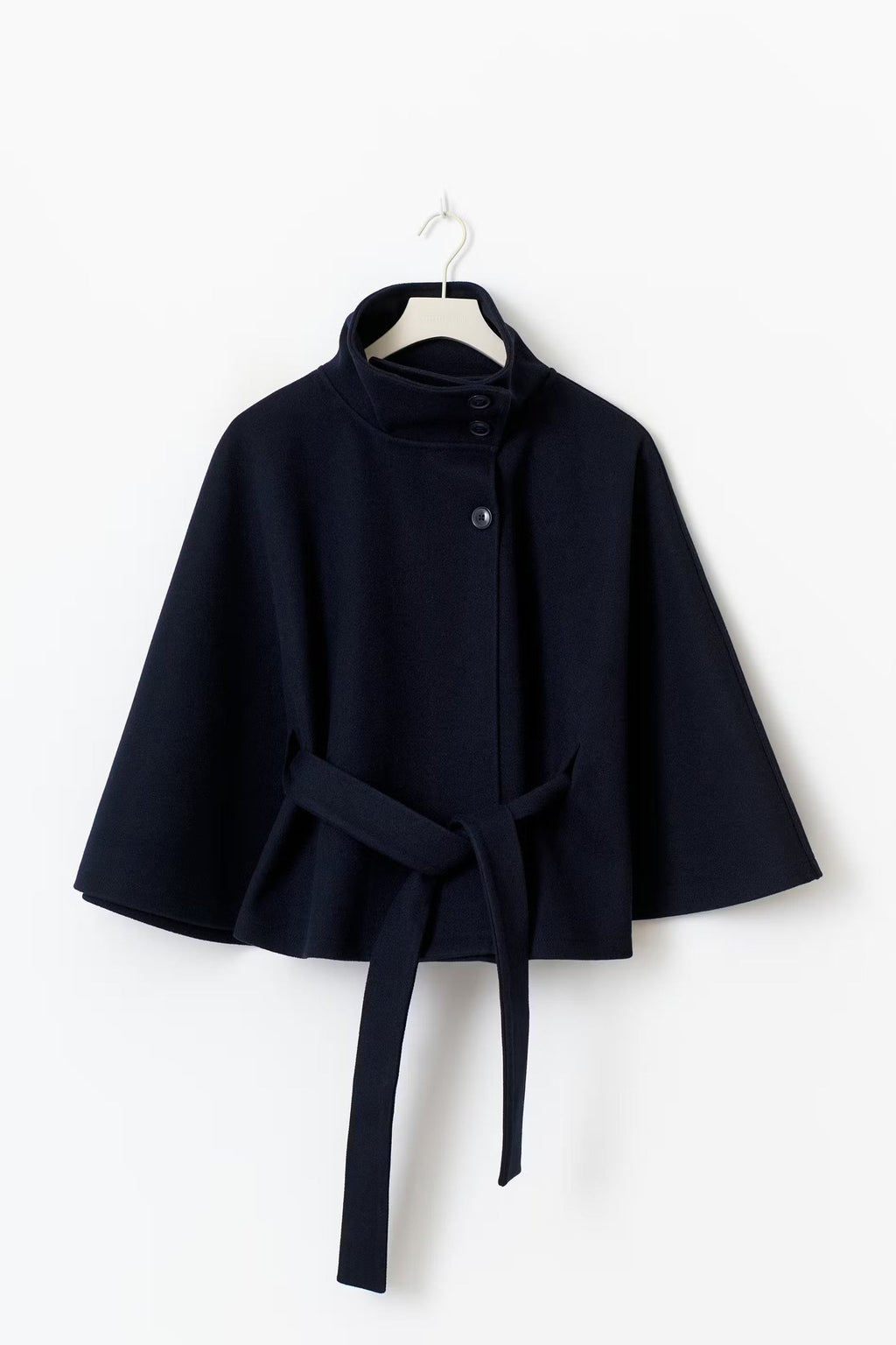 Elegante cappotto a mantella con collo alto per donna – Elegante cappotto con cintura
