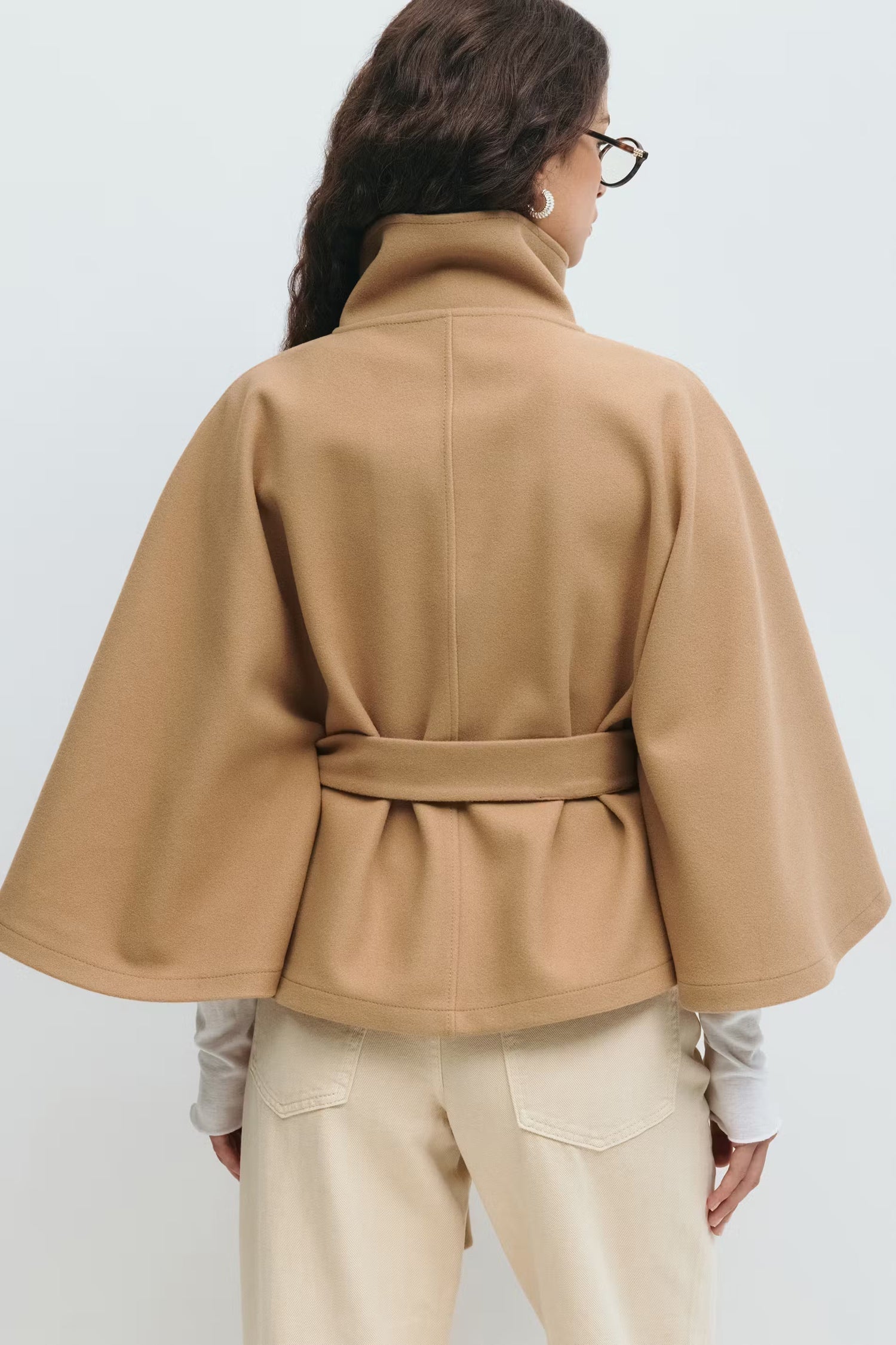 Elegante cappotto a mantella con collo alto per donna – Elegante cappotto con cintura