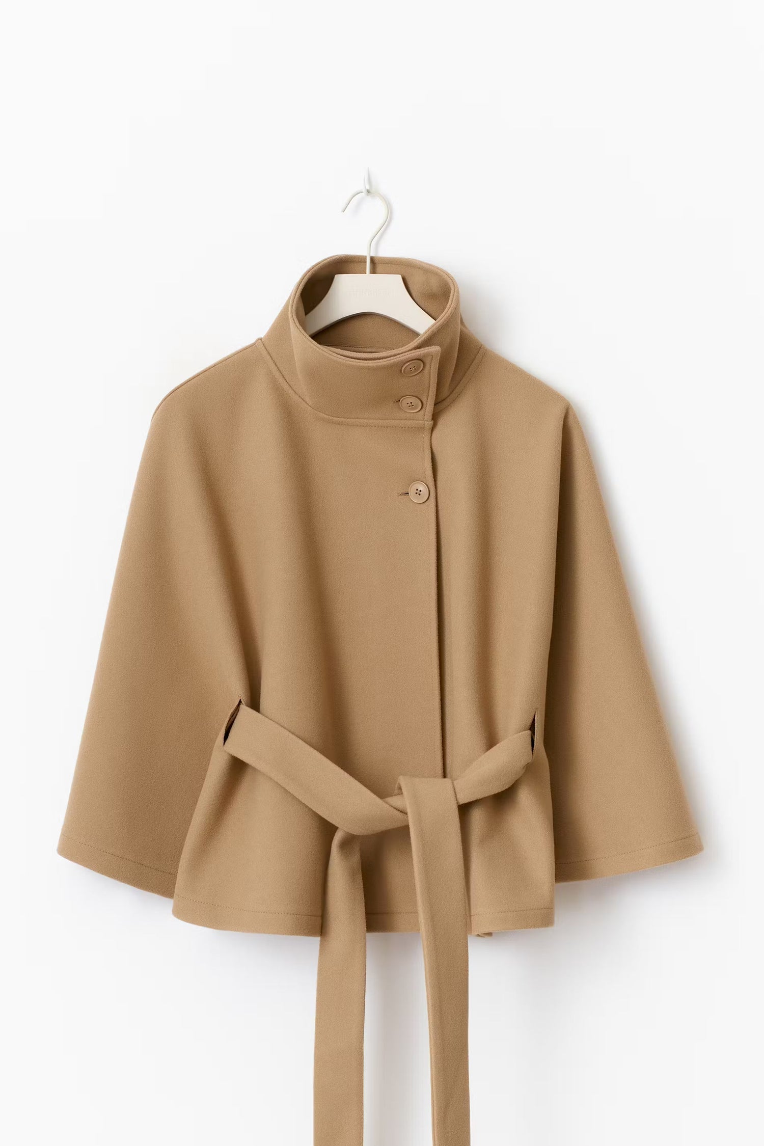 Elegante cappotto a mantella con collo alto per donna – Elegante cappotto con cintura