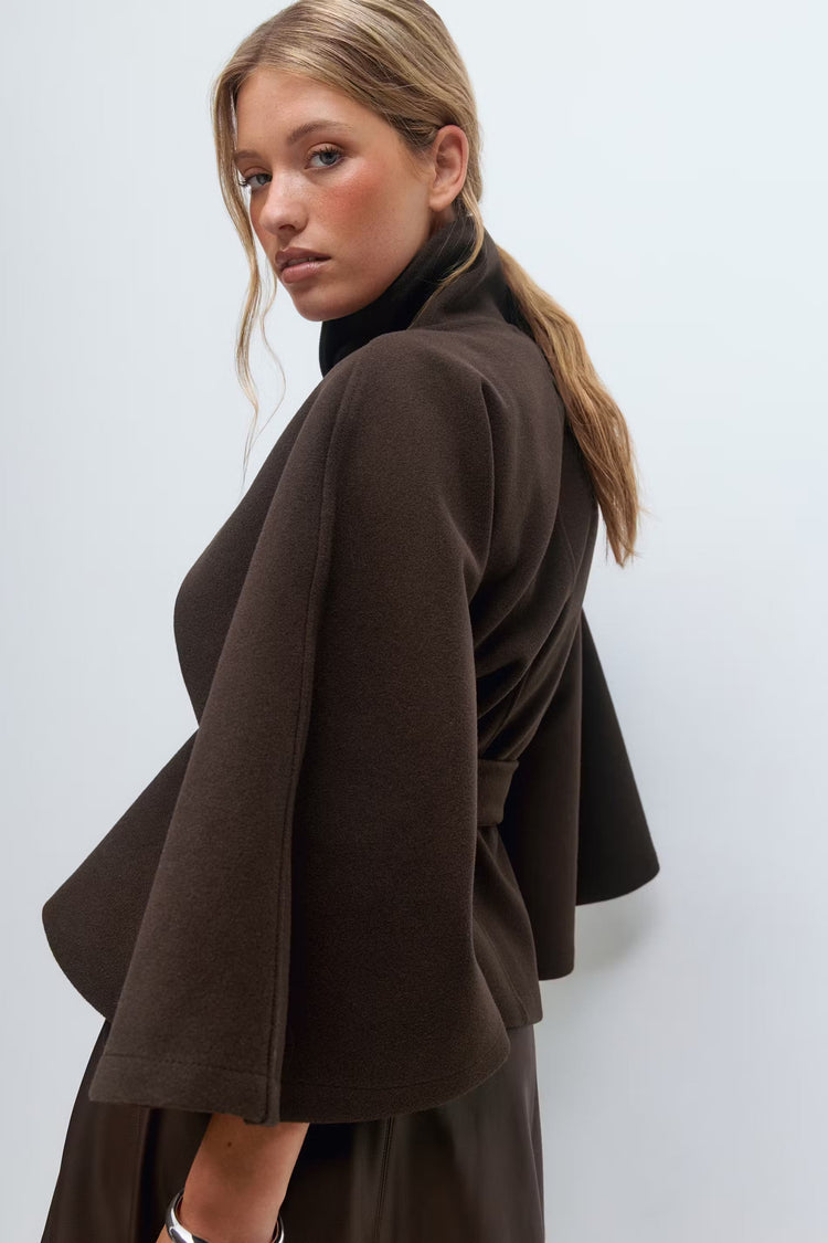 Elegante cappotto a mantella con collo alto per donna – Elegante cappotto con cintura