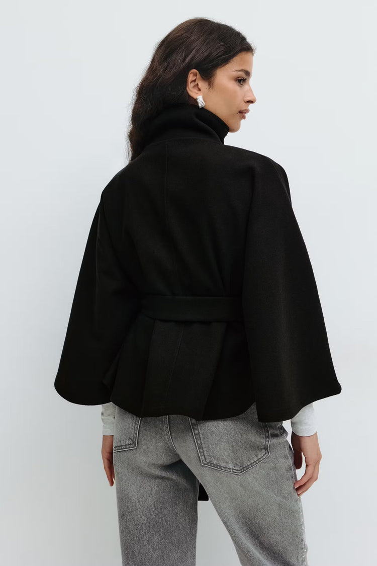 Elegante cappotto a mantella con collo alto per donna – Elegante cappotto con cintura