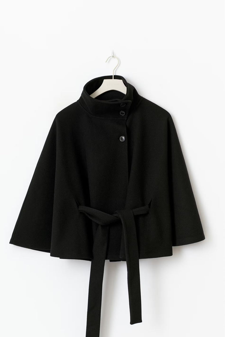 Elegante cappotto a mantella con collo alto per donna – Elegante cappotto con cintura