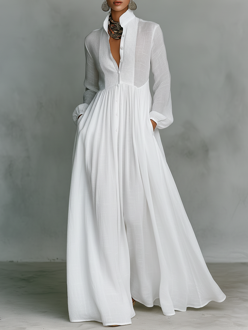 Abito maxi da donna con bottoni frontali - Morbido ed elegante