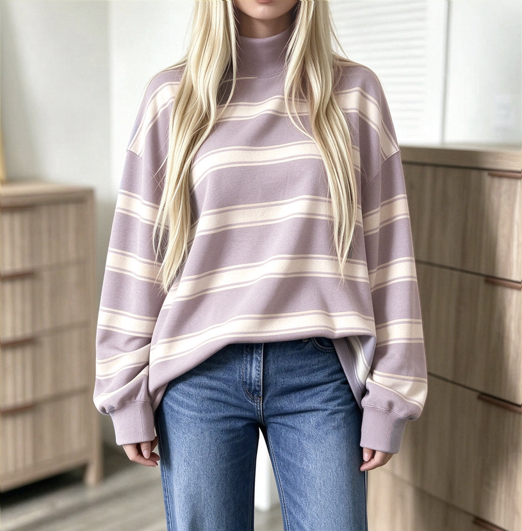 Sweat-shirt femme à rayures imprimées – Décontracté et tendance