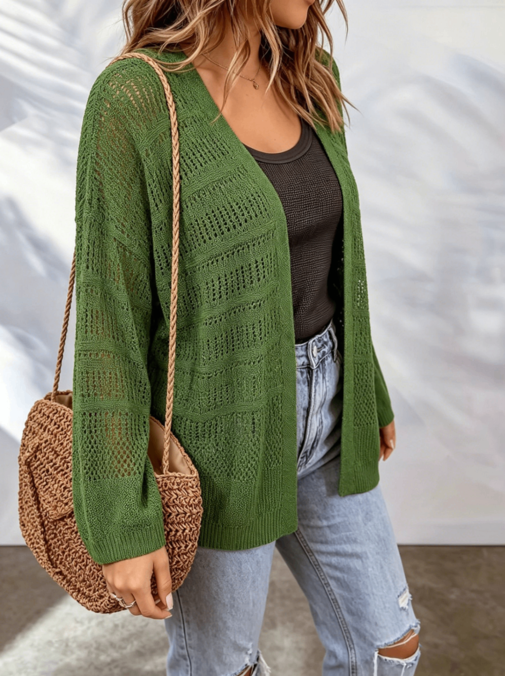 Cardigan donna traforato in maglia leggera