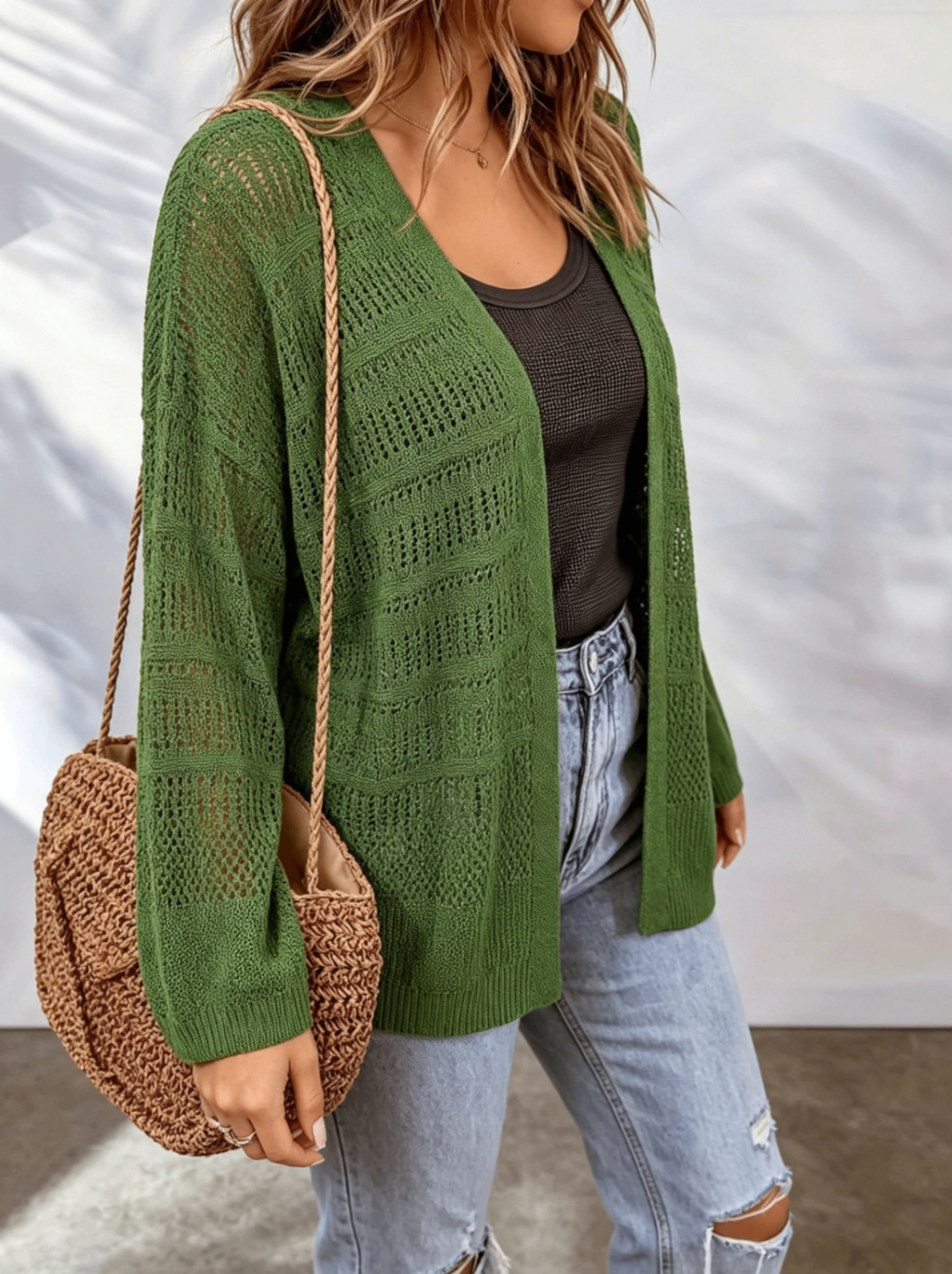 Cardigan donna traforato in maglia leggera