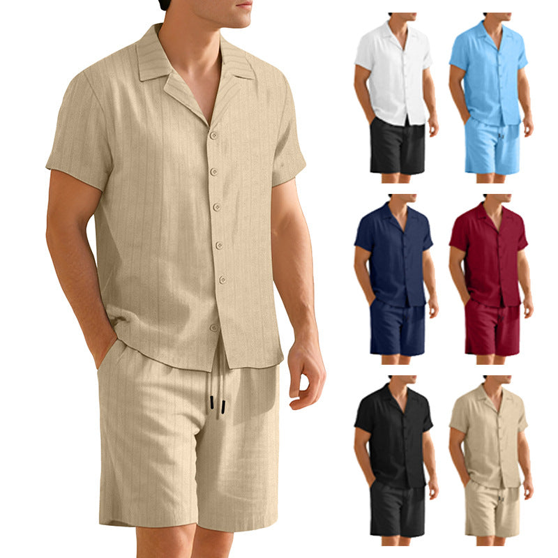 Completo casual da uomo con camicia e pantaloni – Completo resistente a maniche corte per tutti i giorni