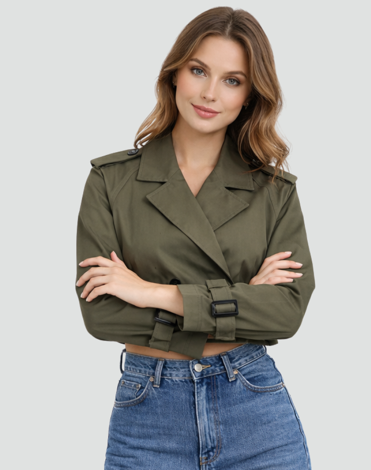 Trench-coat femme court en coton, coupe droite - Classique et polyvalent