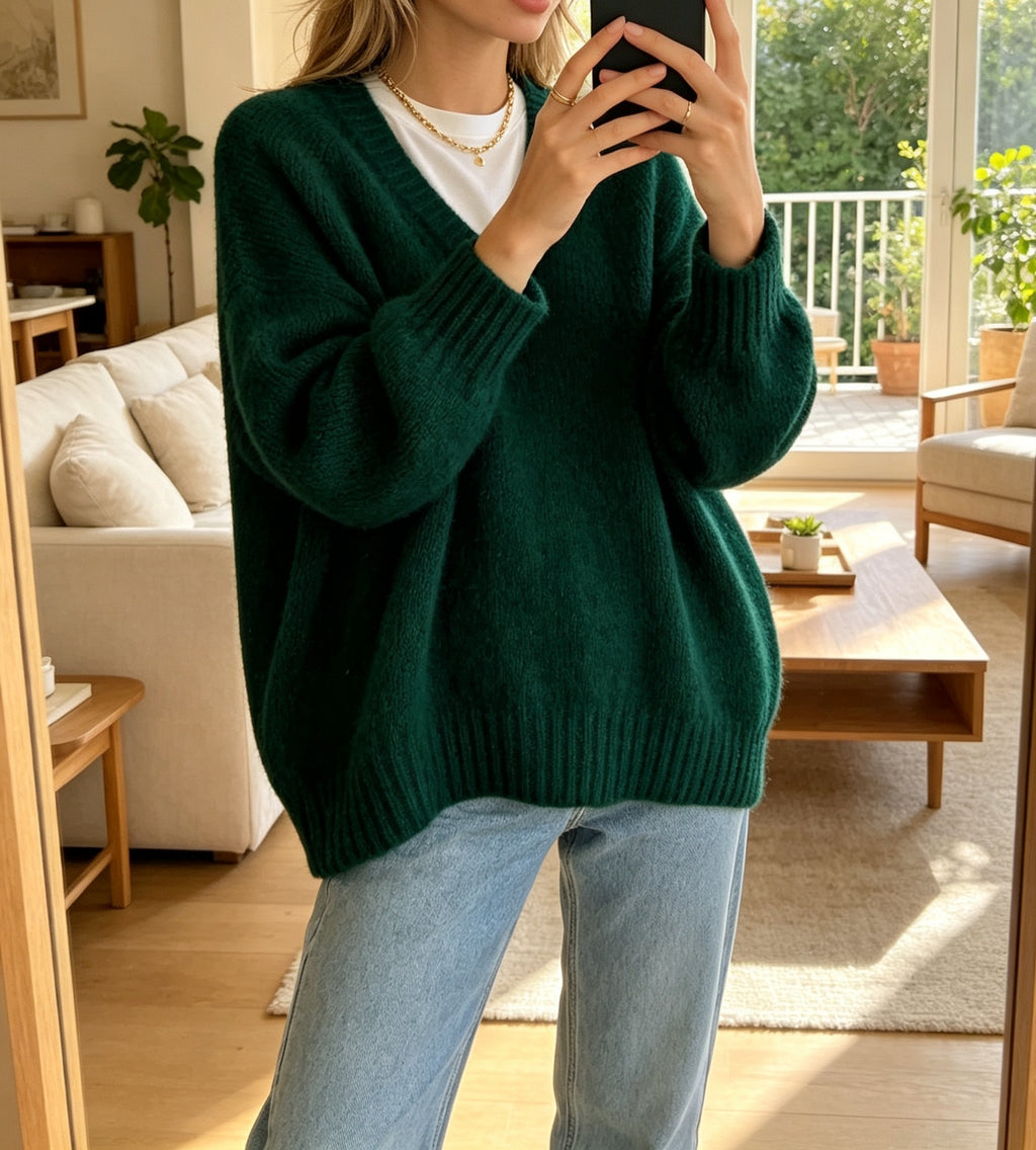 Pull femme ample à col V - Doux et décontracté