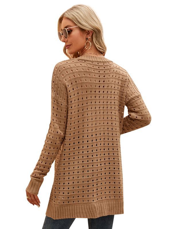 Cardigan lungo donna in maglia traforata - Morbido e versatile