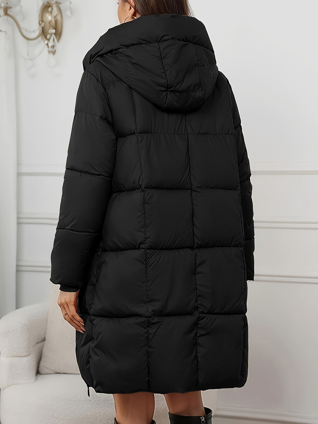 Abrigo largo acolchado para mujer con capucha – Estilo invernal cálido y ligero