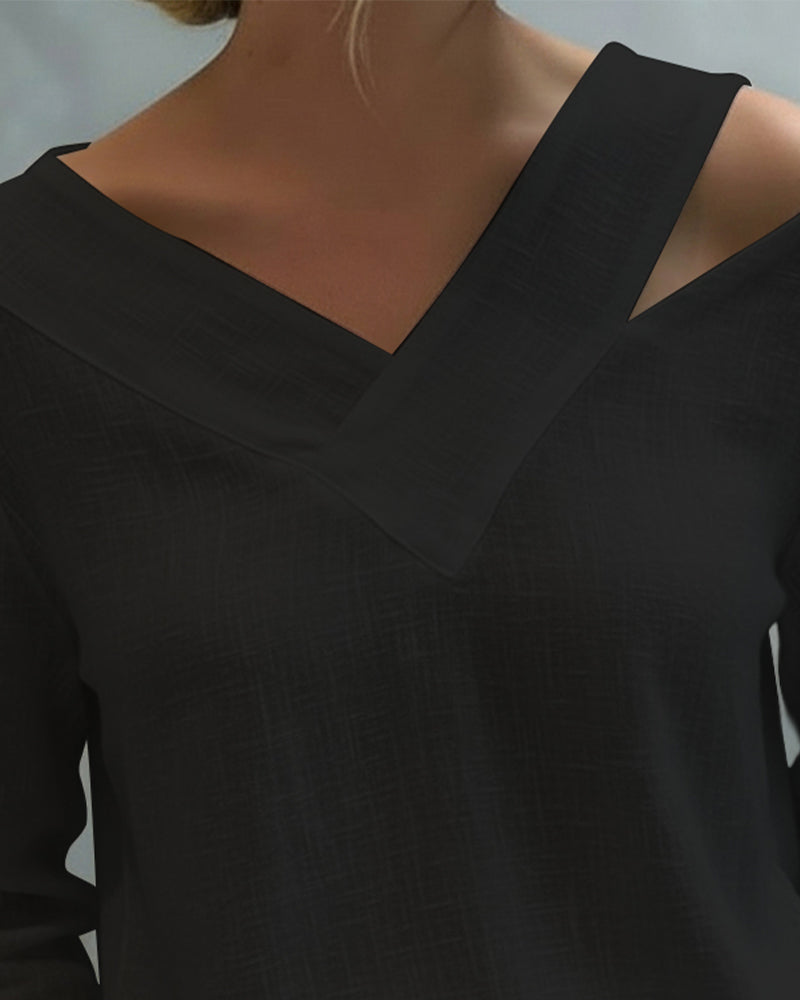 Top elegante da donna con scollo a V asimmetrico, perfetto per il lavoro e le feste
