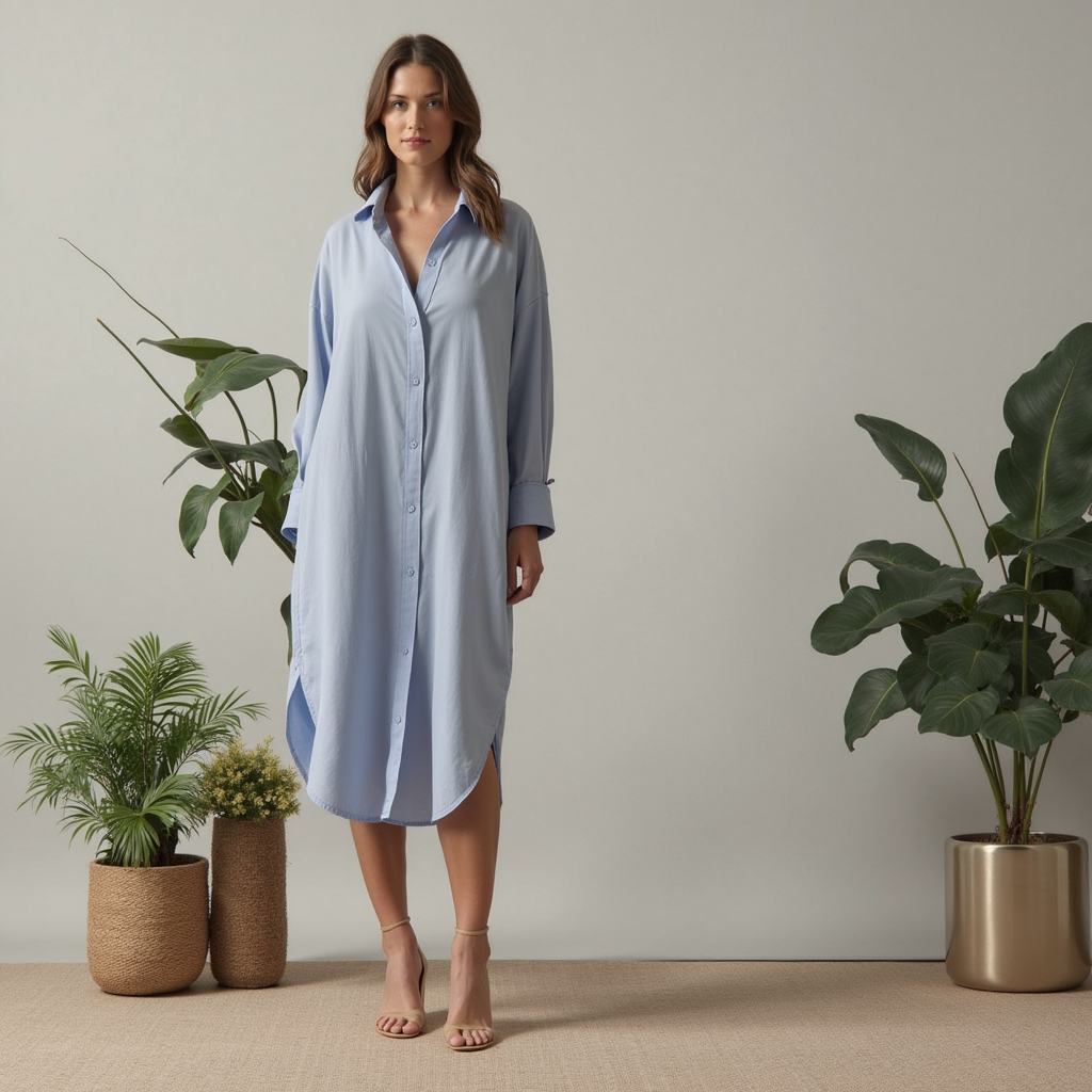 Confortevole abito da donna in lino chic a maniche lunghe