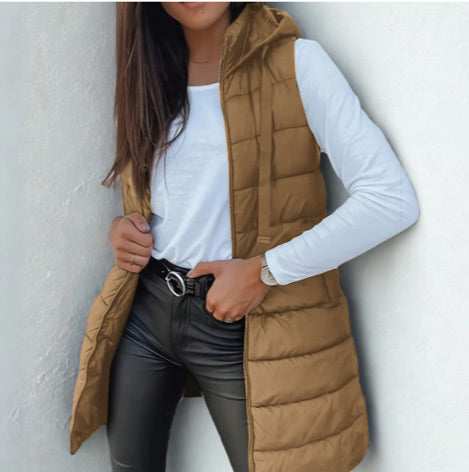 Gilet piumino lungo donna con cappuccio – Smanicato imbottito leggero per autunno e inverno