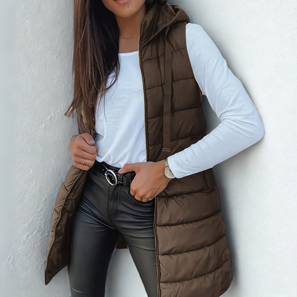 Gilet piumino lungo donna con cappuccio – Smanicato imbottito leggero per autunno e inverno