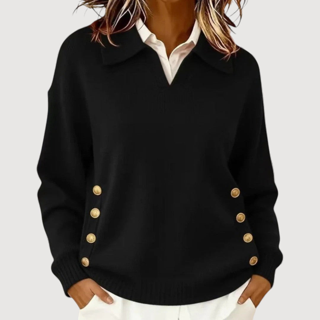 Maglione da donna a maniche lunghe – Collo elegante e bottoni classici