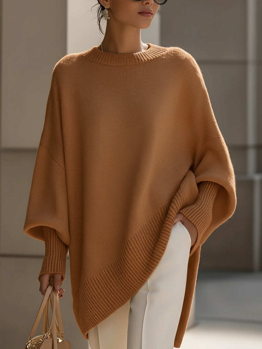 Elegante e raffinato maglione poncho in maglia da donna – Maglione lungo morbido e oversize