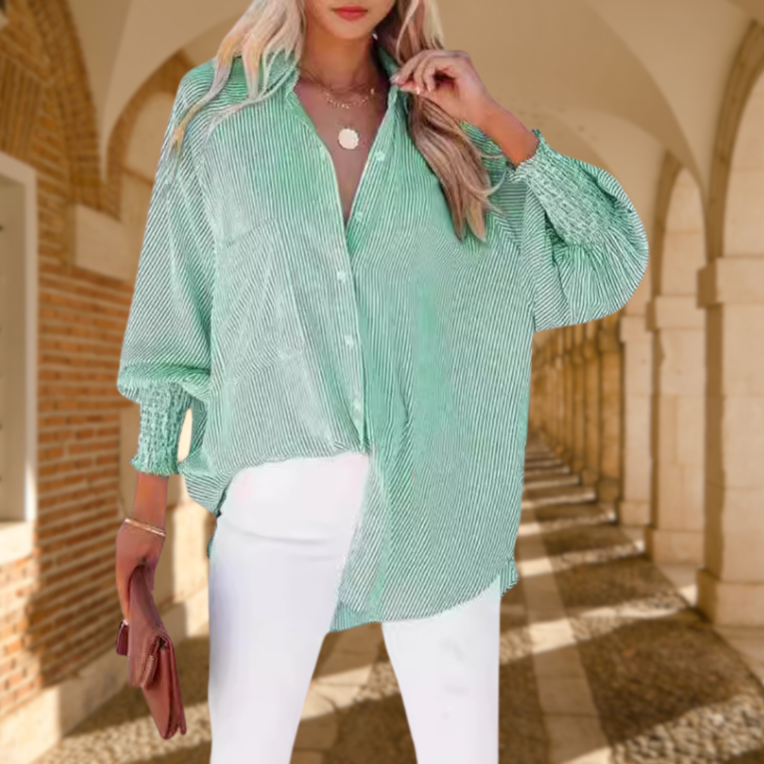 Camicia oversize a righe da donna – Abbottonata a maniche lunghe casual