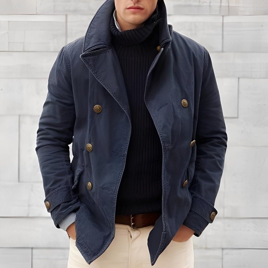 Cappotto doppiopetto moderno da uomo – Giacca antivento vintage con colletto a dente