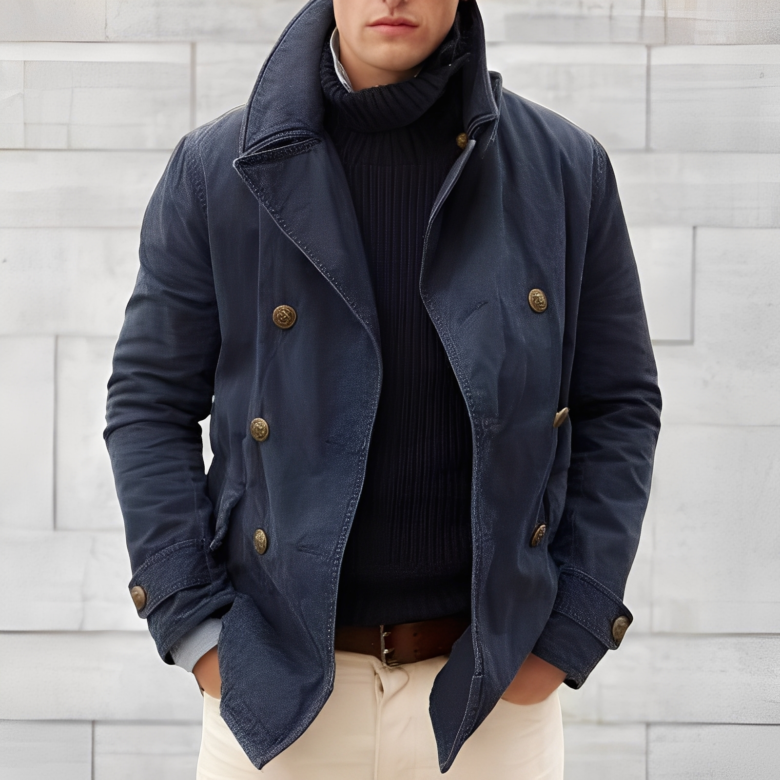 Cappotto doppiopetto moderno da uomo – Giacca antivento vintage con colletto a dente