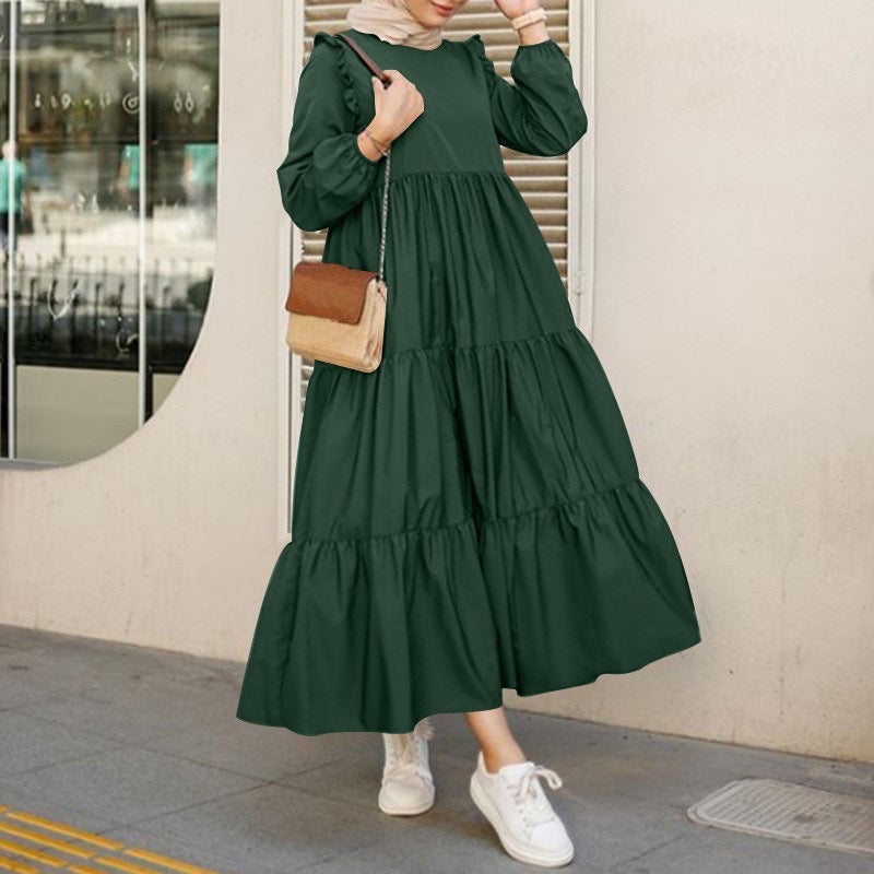 Abito Midi da Donna a Maniche Lunghe con Collo Tondo – Elegante e Valorizzante