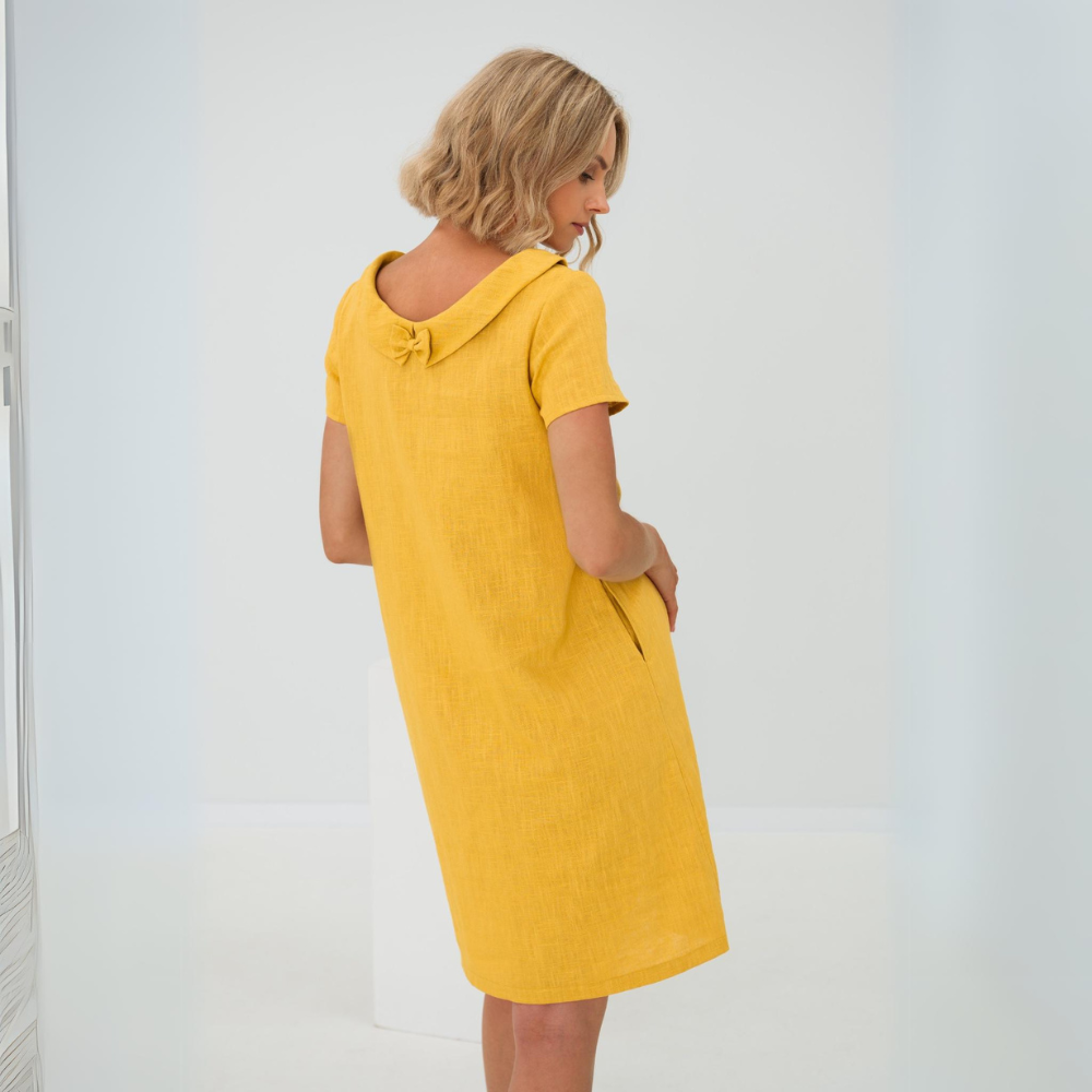 Abito morbido in lino da donna con tasche – Vestito casual estivo fluido