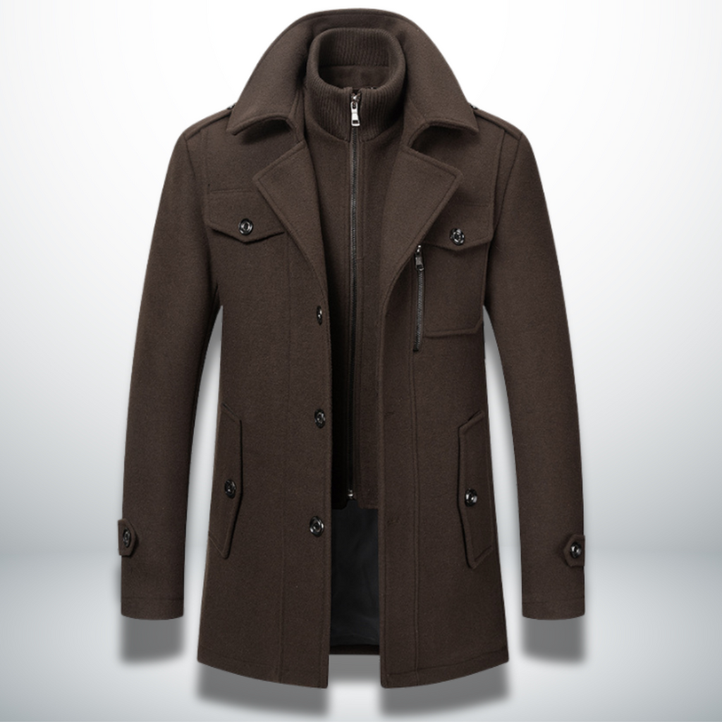 Cappotto da uomo in misto lana – Giacca con doppio collo e cerniera completa