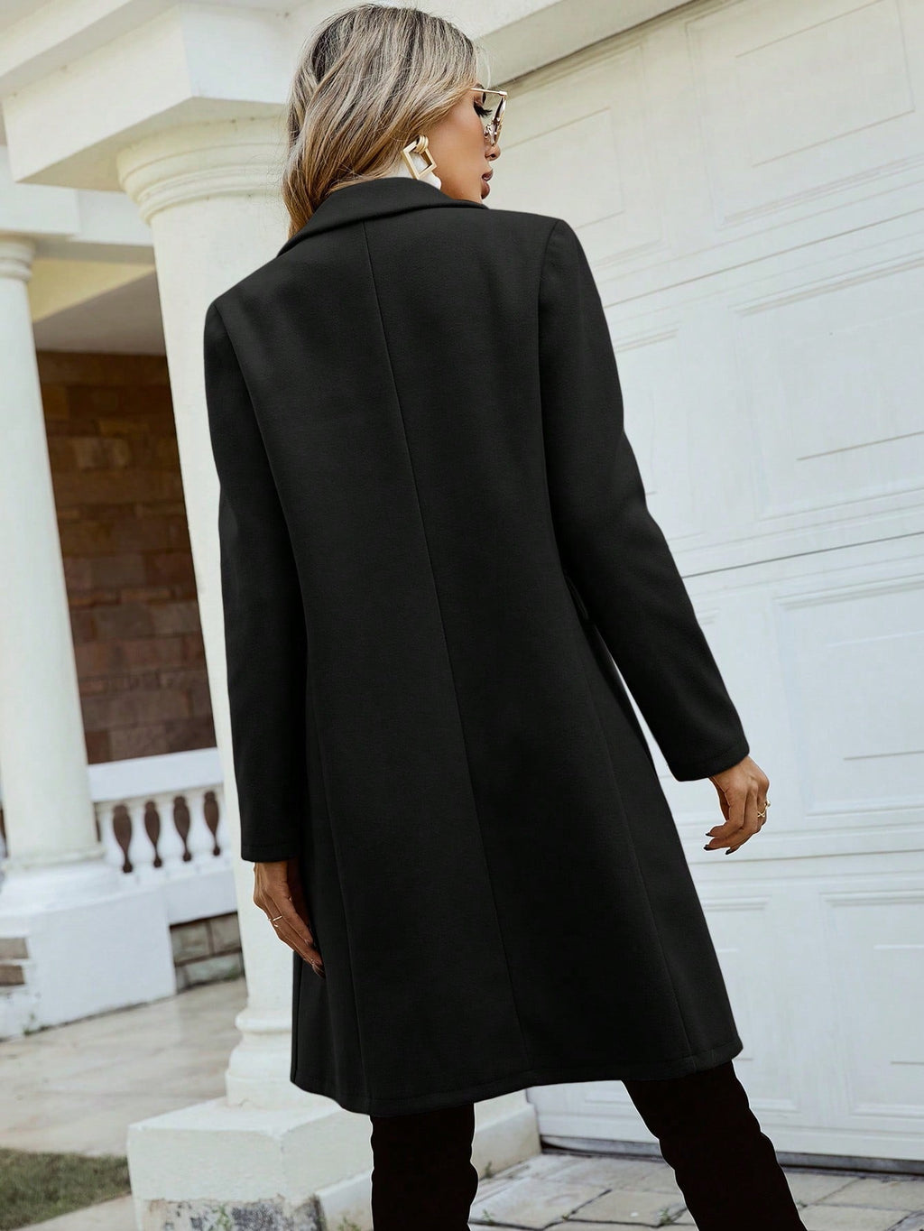 Cappotto lungo elegante di alta qualità da donna - Cappotto doppiopetto con collo a tacca