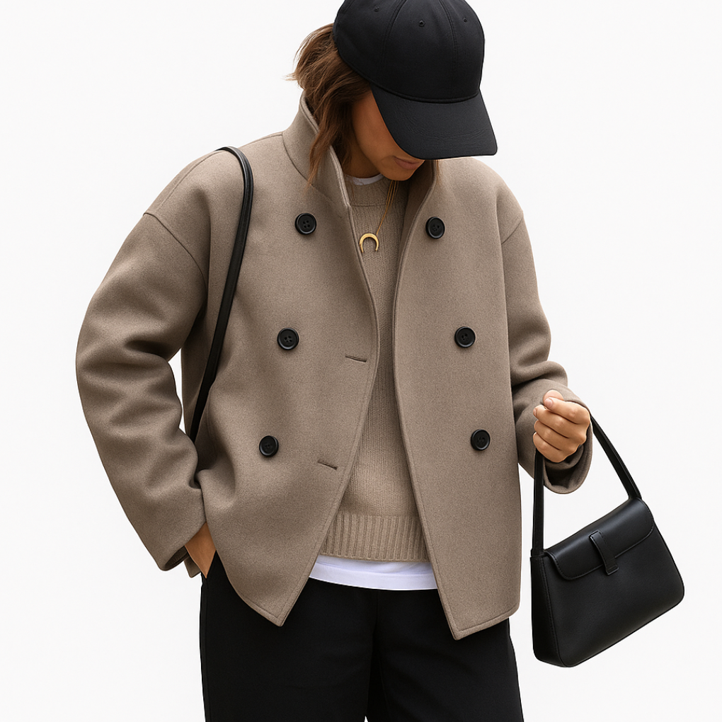 Giacca corta classica da donna – Cappotto oversize doppiopetto
